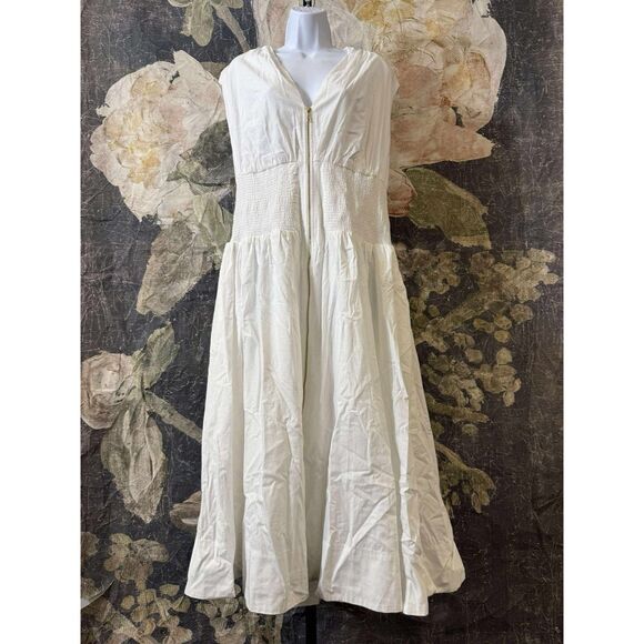 NWT Anthropologie The Tommie Cap-Sleeve Smocked Front-Zip Midi Shirt Dress 2X - Picture 6 of 9